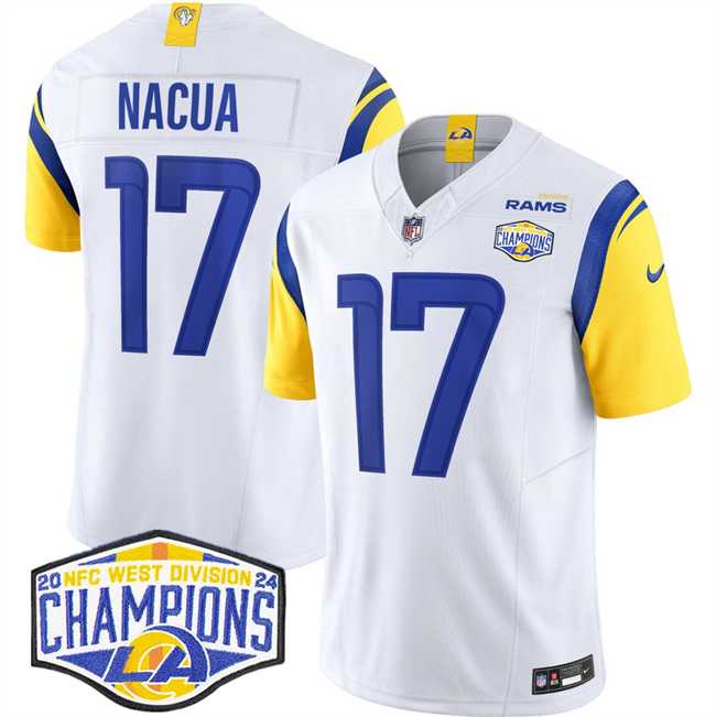 Mens Los Angeles Rams #17 Puka Nacua White 2024 NFC West Champions F.U.S.E. Vapor Untouchable Stitched Jersey